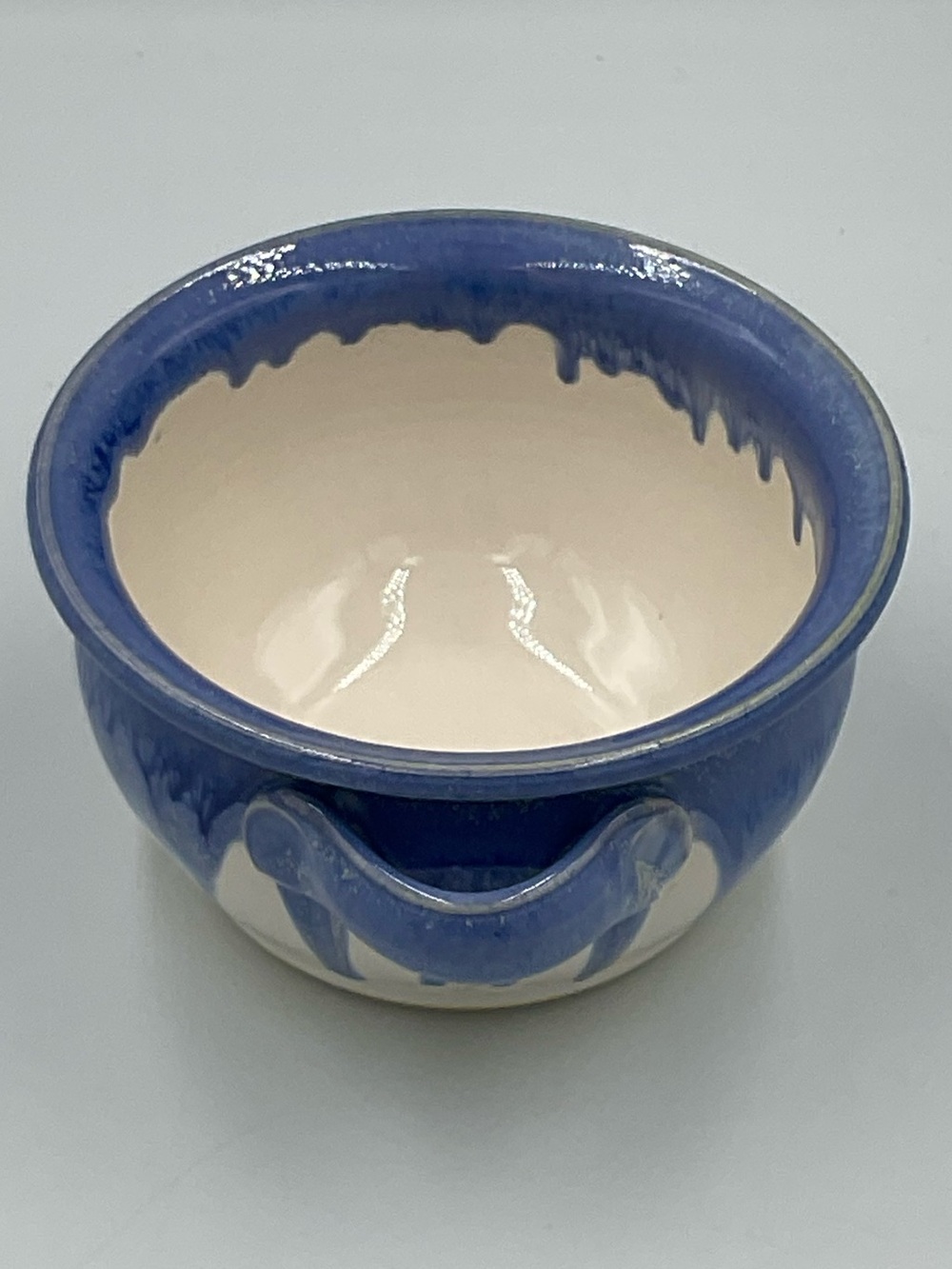 Blue Drip Studio Pottery Hand Thrown Bowl with Single Handle - Picture 5 of 9